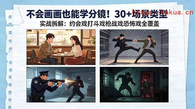 不会画画也能学分镜！30+场景类型实战拆解：约会戏打斗戏枪战戏恐怖戏全覆盖-e家网