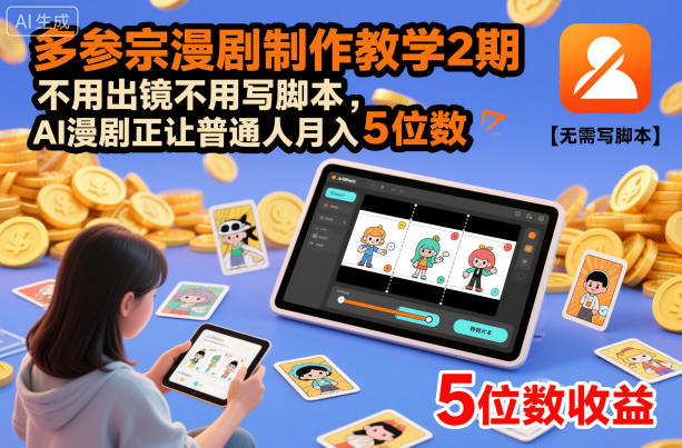 多参宗漫剧制作教学2期，不用出镜不用写脚本，AI漫剧正让普通人月入5位数-e家网