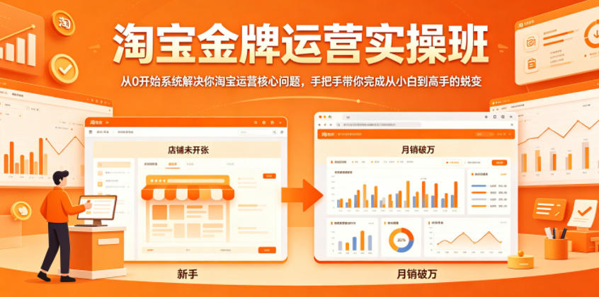 淘宝金牌运营实操班，从0开始系统解决你淘宝运营核心问题，手把手带你完成从小白到高手的蜕变-e家网
