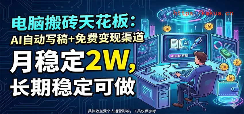 电脑搬砖天花板：AI自动写稿+免费变现渠道，月稳定2W，长期稳定可做-e家网