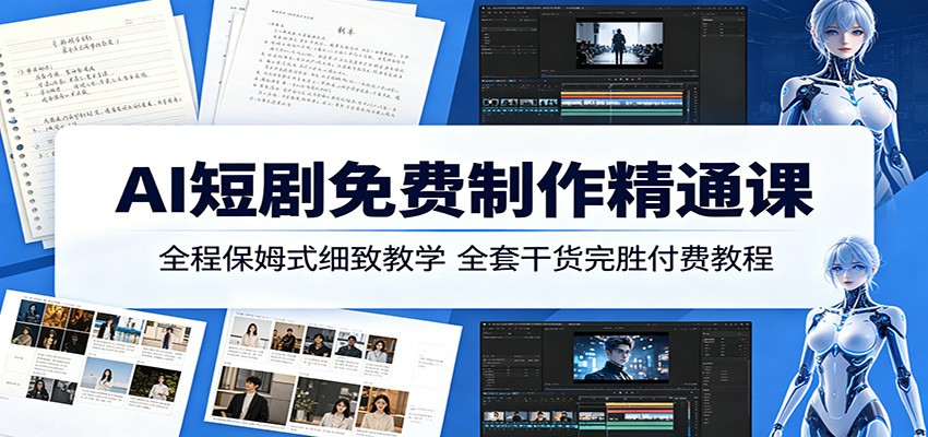 AI短剧免费制作精通课：全程保姆式细致教学，全套干货完胜付费教程-e家网