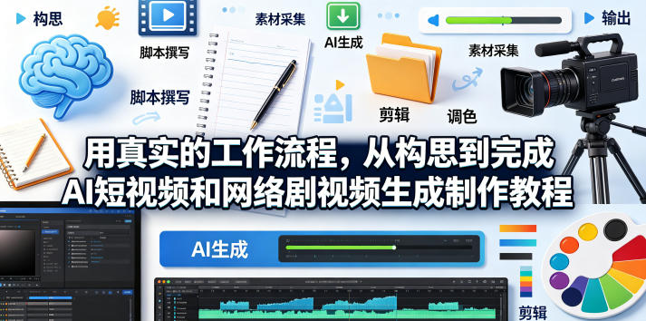 用真实的工作流程，从构思到完成AI短视频和网络剧视频生成制作教程-中英字幕-e家网