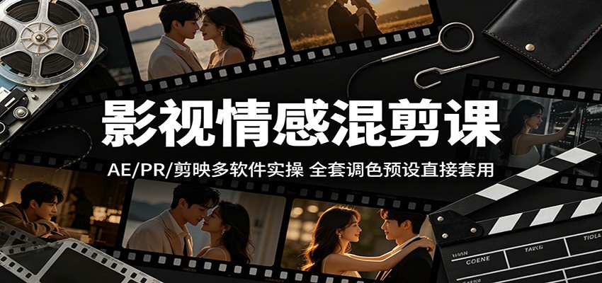 影视情感混剪课：AE/PR/剪映多软件实操，全套调色预设直接套用-e家网