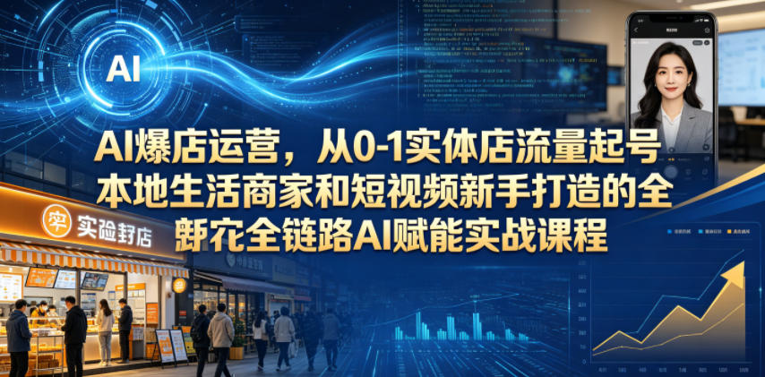 AI爆店运营，从0-1实体店流量起号，本地生活商家和短视频新手打造的全链路AI赋能实战课程-e家网