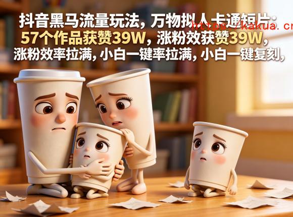 抖音黑马流量玩法，万物拟人卡通短片，57个作品获赞39W，涨粉效率拉满，小白一键复刻，保姆级拆解-e家网