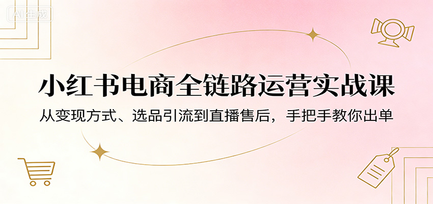 小红书电商全链路运营实战课：从变现方式、选品引流到直播售后，手把手教你出单-e家网