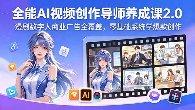 （18505期）全能AI视频创作导师养成课2.0，漫剧数字人商业广告全覆盖，零基础系统学爆款创作-e家网