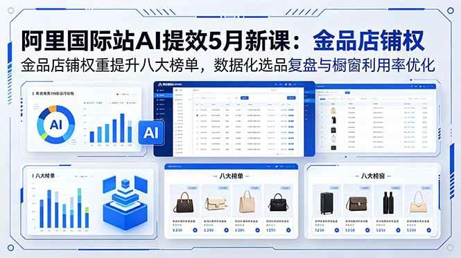 （18556期）阿里国际站AI提效5月新课：金品店铺权重提升八大榜单，数据化选品复盘与橱窗利用率优化-e家网