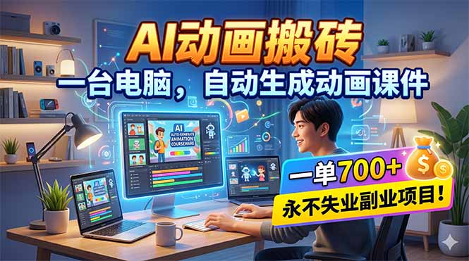 AI动画搬砖，一台电脑，自动生成动画课件，一单800+ 永不失业副业项目！-e家网