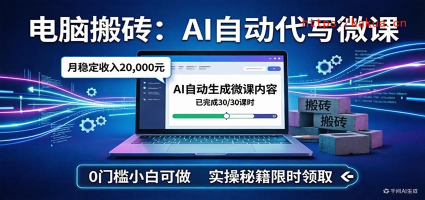 电脑搬砖AI自动代写微课，月稳定2W，0门槛小白可做，实操秘籍-e家网