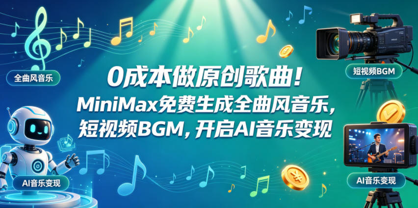 0成本做原创歌曲！MiniMax免费生成全曲风音乐，短视频BGM，开启AI音乐变现-e家网