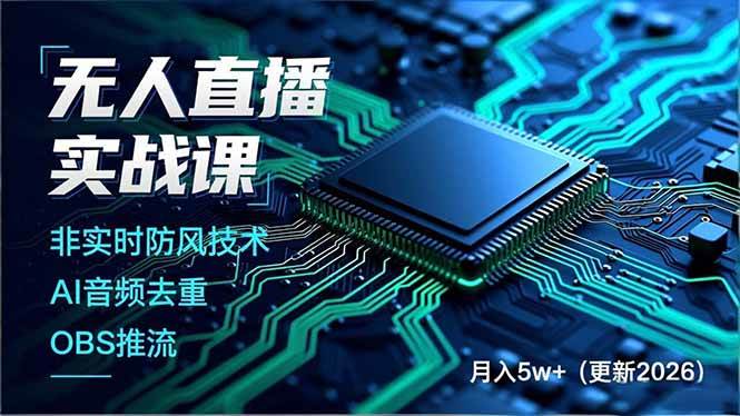 （18508期）无人直播实战课（更新5月），非实时防风技术、AI音频去重、OBS推流，建立技术壁垒，月入5w+-e家网