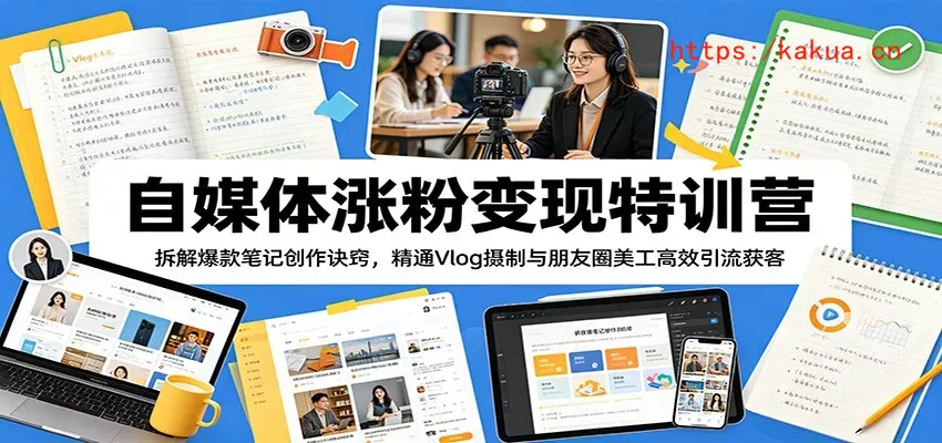 自媒体涨粉变现特训营：拆解爆款笔记创作诀窍，精通Vlog摄制与朋友圈美工高效引流获客-e家网