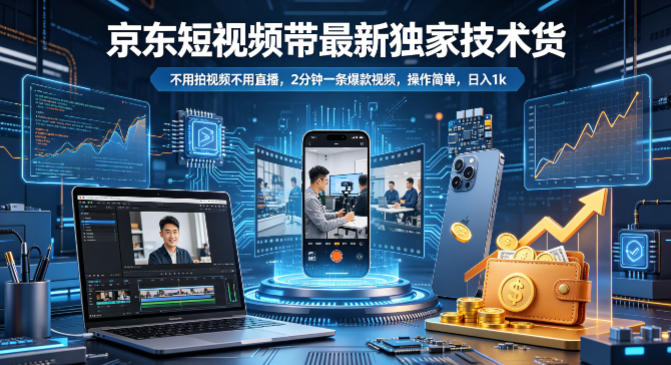 京东短视频带货最新独家技术，不用拍视频不用直播，2分钟一条爆款视频，操作简单，日入1k+【揭秘】-e家网