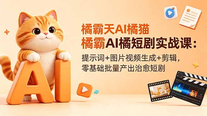 橘霸天AI橘猫短剧实战课：提示词+图片视频生成+剪辑，零基础批量产出治愈短剧-e家网